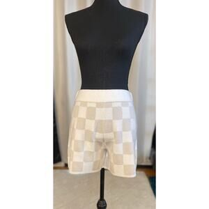 New UGG Maliah Knit Checkered Dress Shorts Tan Cream Size Small